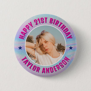 Chapa Redonda De 5 Cm Feliz Cumpleaños Foto Personalizada Arcoíris Iride