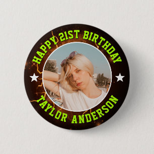 Chapa Redonda De 5 Cm Feliz Cumpleaños Foto Personalizada Cool Retro Boo