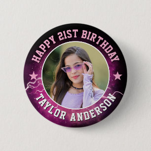 Chapa Redonda De 5 Cm Feliz Cumpleaños Foto Personalizada Cool Retro Boo