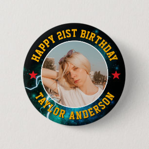 Chapa Redonda De 5 Cm Feliz Cumpleaños Foto Personalizada Cool Retro Boo