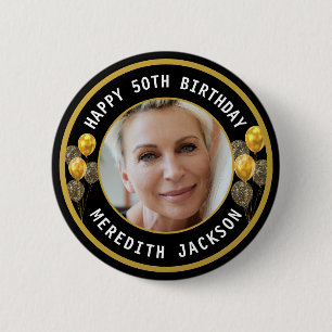 Chapa Redonda De 5 Cm Feliz Cumpleaños Foto Personalizada Elegante