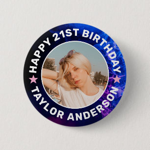 Chapa Redonda De 5 Cm Feliz Cumpleaños Foto Personalizada Humo Azul Ahum
