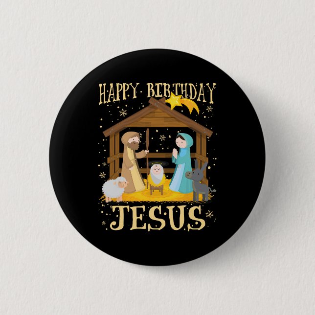 Chapa Redonda De 5 Cm Feliz cumpleaños Jesús coincidiendo con Navidad fa (Anverso)