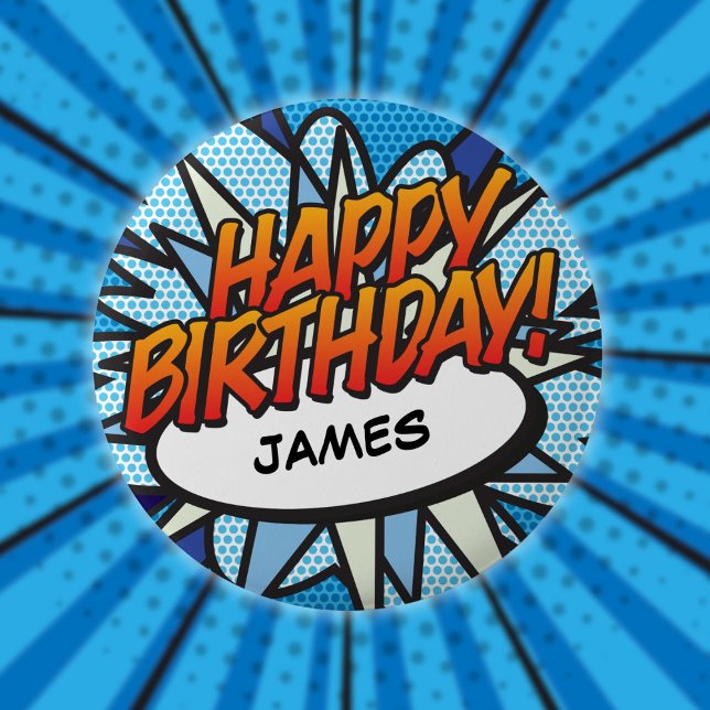 Chapa Redonda De 5 Cm FELIZ CUMPLEAÑOS Libro de Cómic Divertido Moderno (HAPPY BIRTHDAY Fun Modern Comic Book Button)