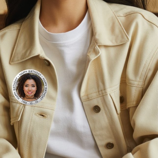 Chapa Redonda De 5 Cm Feliz cumpleaños, moderna y simple foto Personaliz (Subido por el creador)