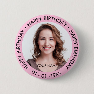 Chapa Redonda De 5 Cm Feliz cumpleaños, moderna y simple foto Personaliz