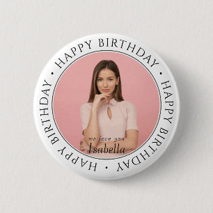 Chapa Redonda De 5 Cm Feliz Cumpleaños Moderno y Simple Personalizado Ph