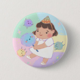 Chapa Redonda De 5 Cm Feliz cumpleaños: Monstruos de Chica y de golosina