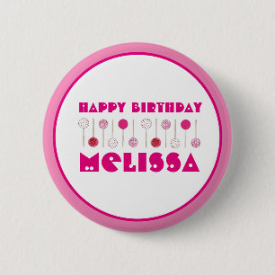 Chapa Redonda De 5 Cm Feliz cumpleaños Pink Frosted Cake Pops Party Favo