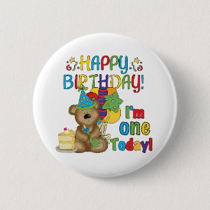 Chapa Redonda De 5 Cm Feliz cumpleaños Teddy Bear primera camisetas y re