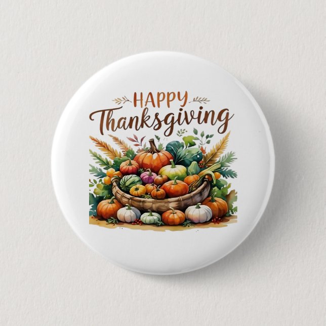 Chapa Redonda De 5 Cm Feliz Día de Acción de Gracias - Cosecha de cesta  (Anverso)