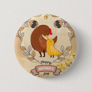 Chapa Redonda De 5 Cm Feliz Día de la Madre, gallina divertida y chica