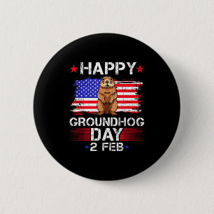 Chapa Redonda De 5 Cm Feliz día de la marmota 2 febrero bandera de EE. U