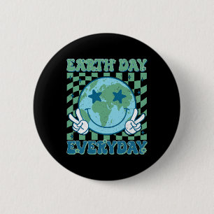 Chapa Redonda De 5 Cm Feliz Día de la Tierra 2025 Retro Groovy Earth Day