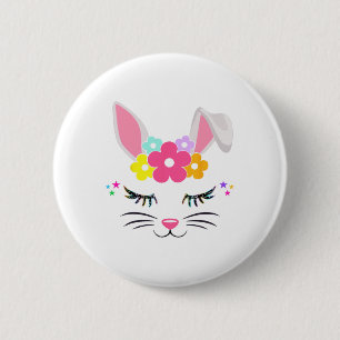 Chapa Redonda De 5 Cm Feliz día de Pascua Cara de conejo lindo Chicas cr