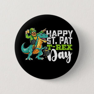 Chapa Redonda De 5 Cm Feliz día de San Patricio Pat T Rex Dinosaurio