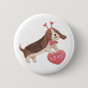 Chapa Redonda De 5 Cm Feliz día de San Valentín con cachorro
