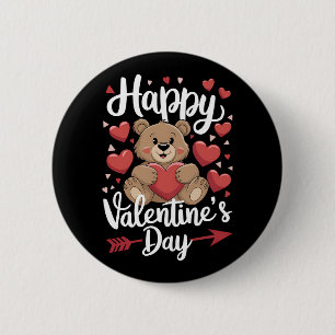 Chapa Redonda De 5 Cm Feliz Día de San Valentín de oso Corazón de Pareja