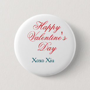 Chapa Redonda De 5 Cm Feliz día de San Valentín rojo azul xoxo amor nomb