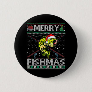 Chapa Redonda De 5 Cm Feliz Fishmas B Pescado Navidad Feo Sudor Pesca
