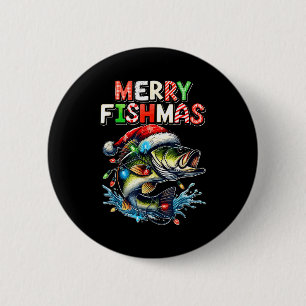 Chapa Redonda De 5 Cm Feliz Fishmas Santa Amantes de la Pesca Divertido