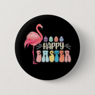 Chapa Redonda De 5 Cm Feliz Flamingo de Pascua