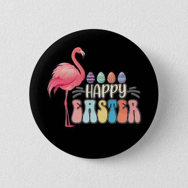 Chapa Redonda De 5 Cm Feliz Flamingo de Pascua (Anverso)