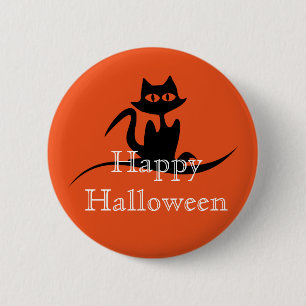 Chapa Redonda De 5 Cm Feliz Gato de Halloween Scary