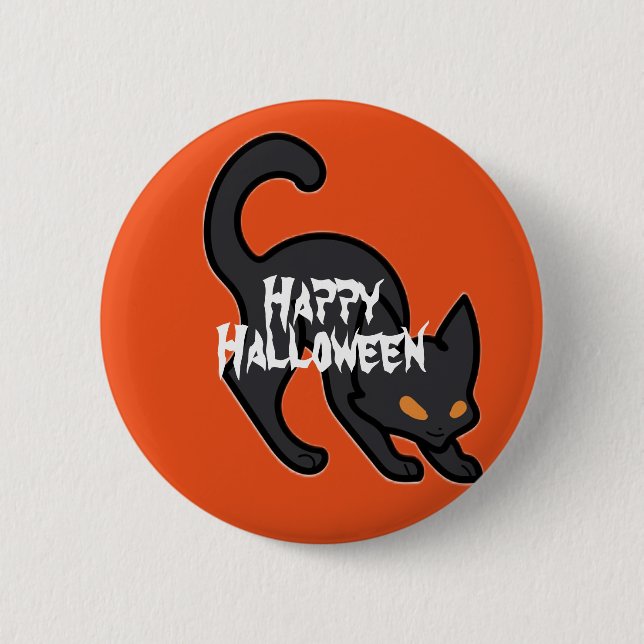 Chapa Redonda De 5 Cm Feliz Gato de Halloween Scary (Anverso)