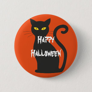 Chapa Redonda De 5 Cm Feliz Gato de Halloween Scary