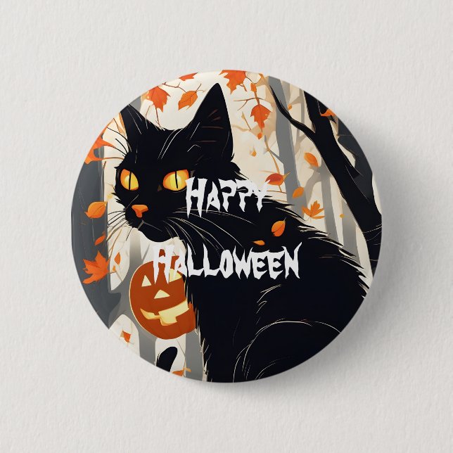 Chapa Redonda De 5 Cm Feliz Gato de Halloween Scary (Anverso)