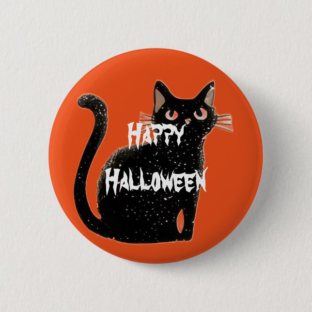 Chapa Redonda De 5 Cm Feliz Gato de Halloween Scary (Anverso)