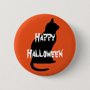 Chapa Redonda De 5 Cm Feliz Gato de Halloween Scary
