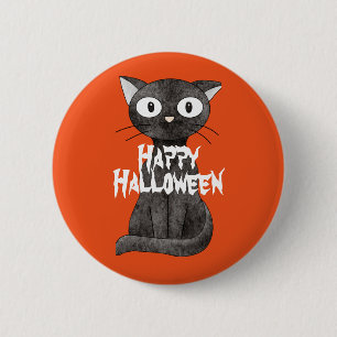 Chapa Redonda De 5 Cm Feliz Gato de Halloween Scary
