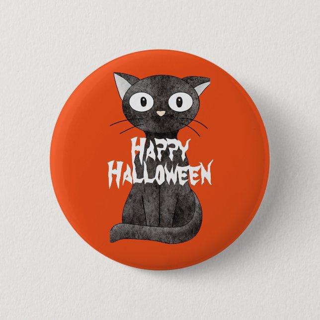 Chapa Redonda De 5 Cm Feliz Gato de Halloween Scary (Anverso)