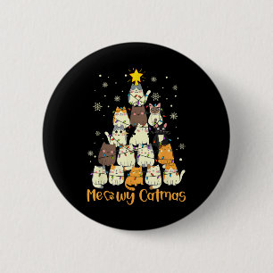 Chapa Redonda De 5 Cm Feliz Gatomidad Gato Árbol de Navidad Xmas Chicas