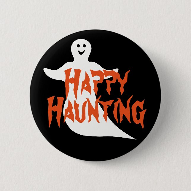Chapa Redonda De 5 Cm Feliz Ghost Happy Haunting (Anverso)