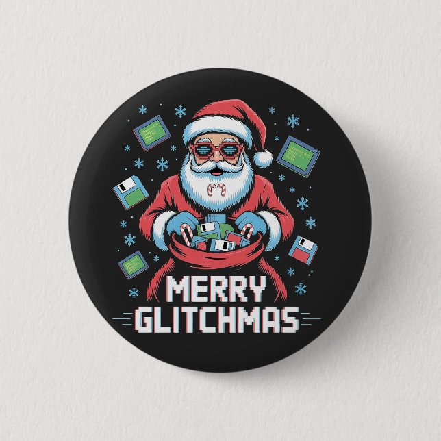 Chapa Redonda De 5 Cm Feliz Glitchmas Código Programador Santa Navidad (Anverso)