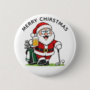 CHAPA REDONDA DE 5 CM FELIZ GOLF SANTA, FELIZ NAVIDAD