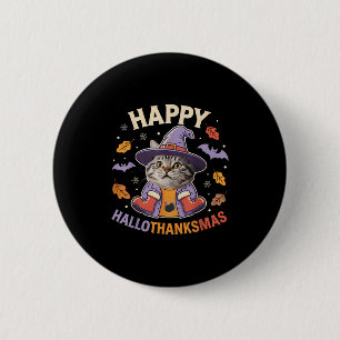 Chapa Redonda De 5 Cm Feliz Hallothanksmas Cat Witch Costume otoño Vibe