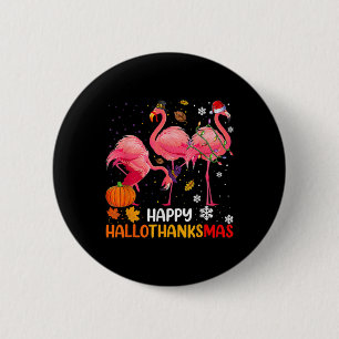 Chapa Redonda De 5 Cm Feliz Hallothanksmas Flamingo