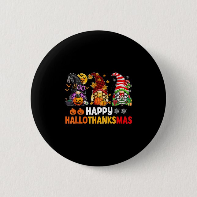 Chapa Redonda De 5 Cm Feliz Hallothanksmas Gnomes Feliz Halloween (Anverso)