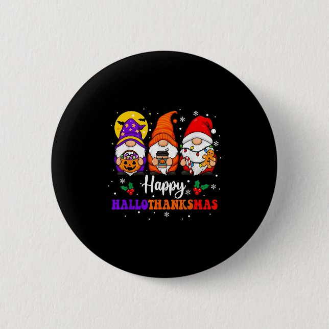 Chapa Redonda De 5 Cm Feliz Hallothanksmas Gnomes Feliz Halloween (Anverso)