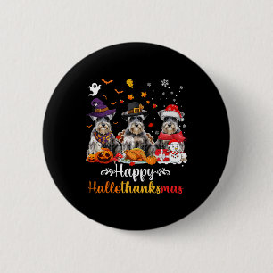 Chapa Redonda De 5 Cm Feliz Hallothanksmas Schnauzer Dog Halloween Chris