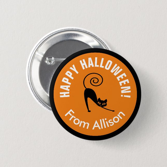 Chapa Redonda De 5 Cm Feliz Halloween Black Cat ID686 (Anverso y reverso)
