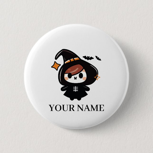 Chapa Redonda De 5 Cm Feliz Halloween Bruja (Anverso)