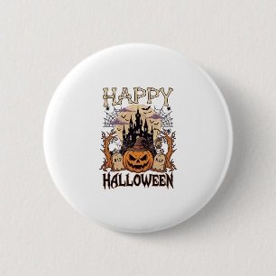 Chapa Redonda De 5 Cm Feliz Halloween Calabaza Sombrero de Bruja Castill