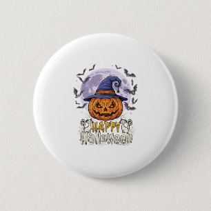 Chapa Redonda De 5 Cm Feliz Halloween Calabaza Sombrero de Bruja Murciél