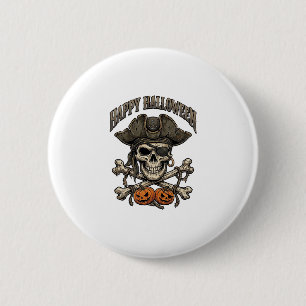 Chapa Redonda De 5 Cm Feliz Halloween Cráneo de Pirata Huesos Cruzados C