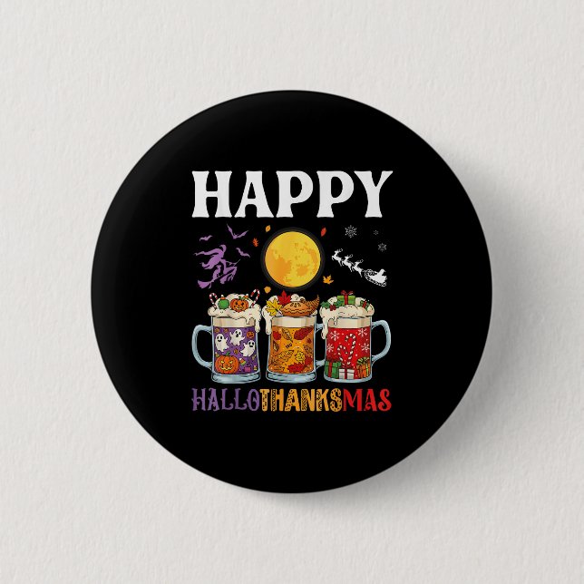 Chapa Redonda De 5 Cm Feliz Halloween De Beer Beer De Hallothanksmas A X (Anverso)